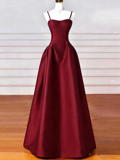 Retro A-Line Satin Spaghetti Straps Long Formal Dress Prom Dress Evening Dress TP1030