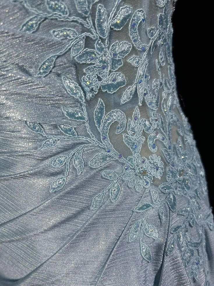 Glamorous Light Blue Embroidery Beaded Prom Dress Mermaid Sweetheart Spaghetti Strap Evening Gown TP5167