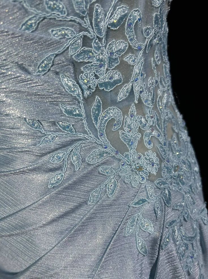 Glamorous Light Blue Embroidery Beaded Prom Dress Mermaid Sweetheart Spaghetti Strap Evening Gown TP5167