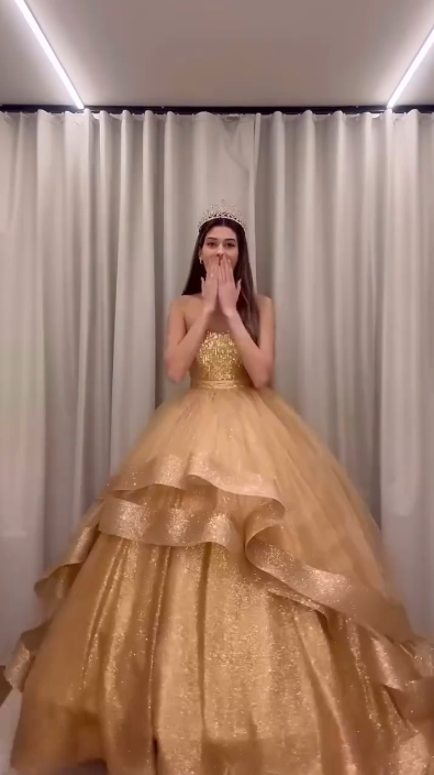 Elegant Gold Sequins Glittering Tulle Convertible Dress Strapless Quinceanera Ball Gown TP5254