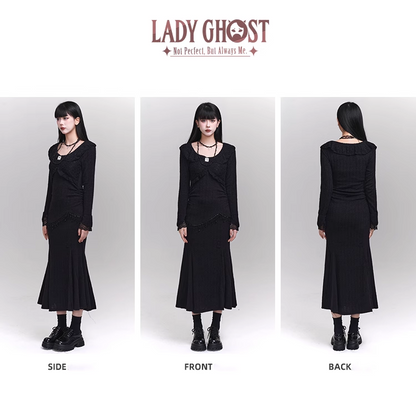 Elegant Fashion Tassels Lace Cuff Design Long-sleeved Dress TP2947
