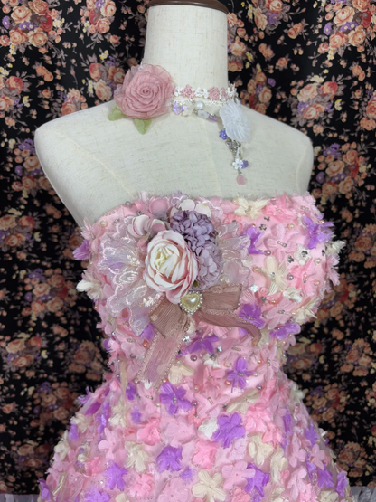 Gorgeous Applique Floral Sweet 16 Quinceanera Strapless A-Line Floor-length Tiered Prom Dress Evening Dress Ball Gown TP4389