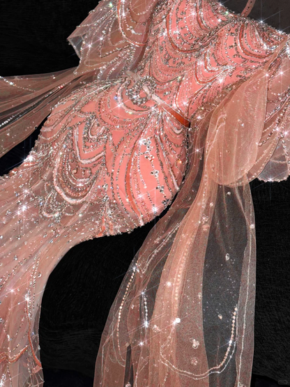 Gorgeous Shiny Orange Beaded Sequined Design Mermaid Prom Dress Evening Dress TP4216