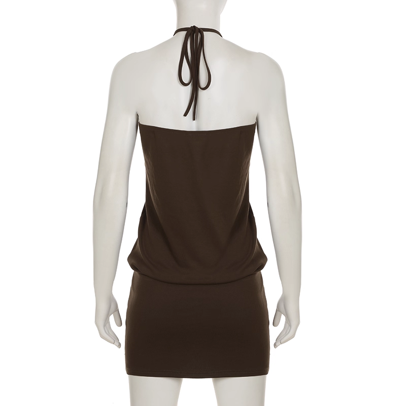 Cute Brown Halter-neck Sheath Short Summer Dresses Party Dress Homecoming Dress TP4343