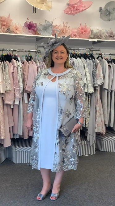 Elegant Lace Floral Embroidered Sheath Dress with Matching Coat Mother of Bride Dress TP5063