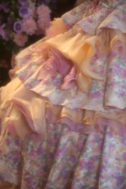Vintage Floral Strapless Tiered Ruffled A-Line Sweet 15 Quinceanera Ball Gown TP5511