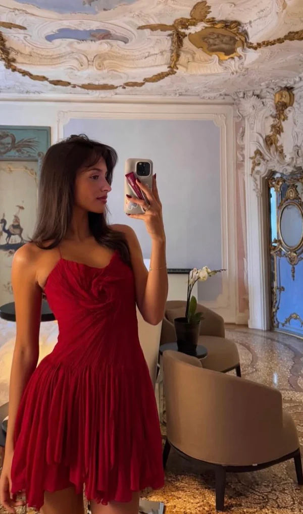 Vintage Burgundy Pleated Short A-Line Party Dress Cocktail Dress Homecoming Dress TP4426