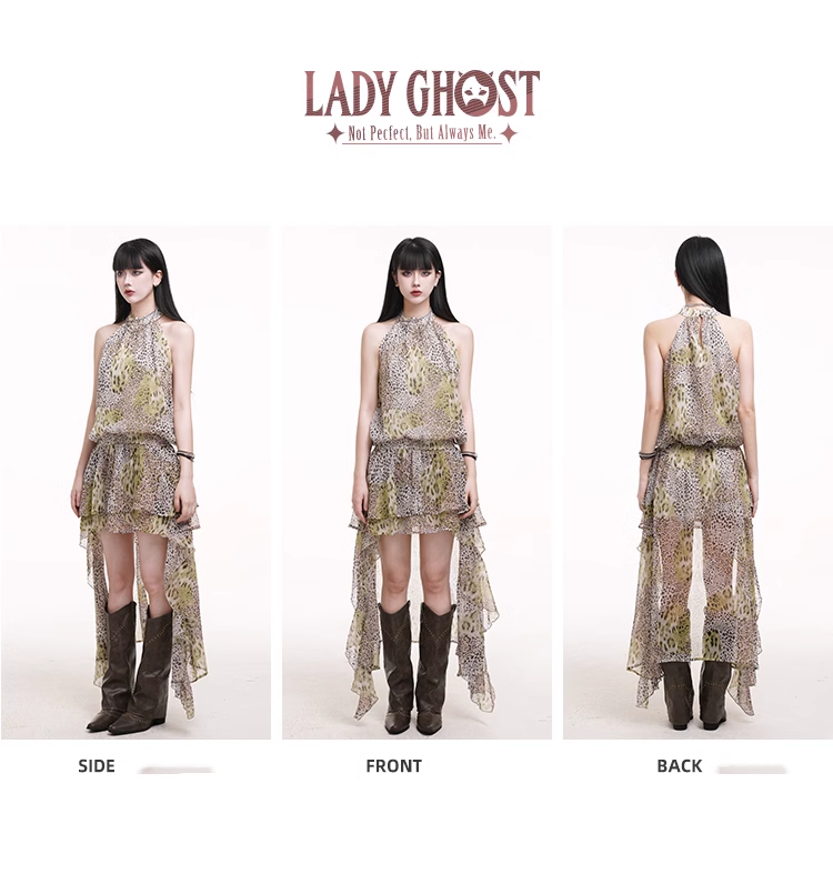 Simple Fashion Leopard Print Plaid Style Halter Dress TP2955