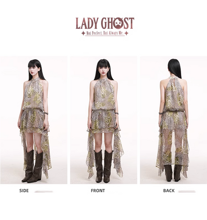 Simple Fashion Leopard Print Plaid Style Halter Dress TP2955