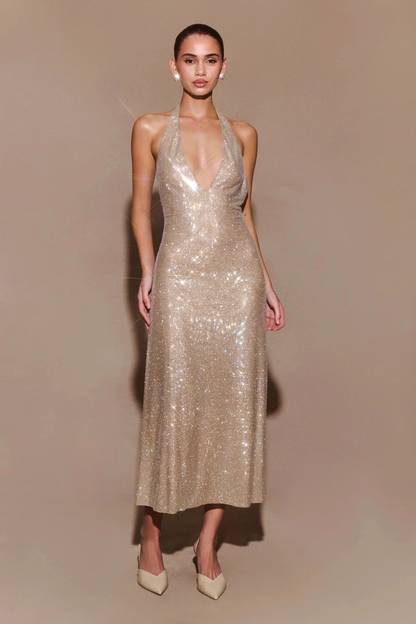 Vintage Shiny Sequin Sheath Prom Dress V-neck Evening Dress Long Formal Dress TP4638