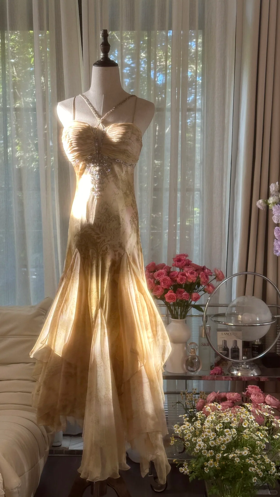 Retro Sweetheart Mermaid Spaghetti Strap Design A-line Romantic Chiffon Evening Dress Prom Dress TP3998