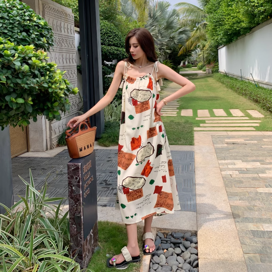 New Fashion Floral Design A-Line Spaghetti Strap Dress TP3023
