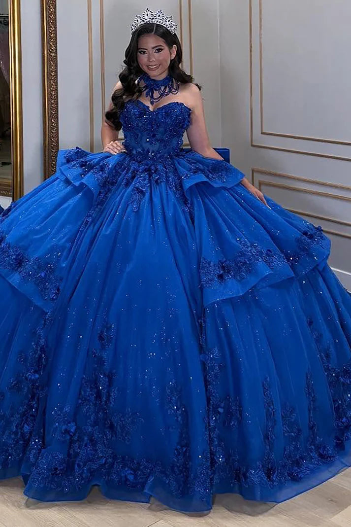 Elegant Royal Blue Sweetheart Sequins Strapless Quinceanera Ball Gown TP5251
