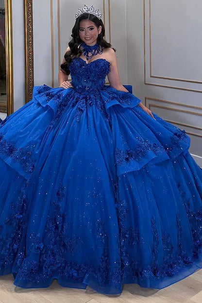 Elegant Royal Blue Sweetheart Sequins Strapless Quinceanera Ball Gown TP5251