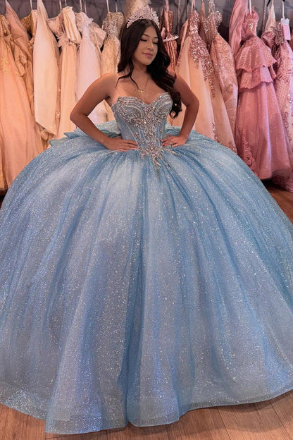 Elegant Sky Blue Sweetheart Beaded Strapless Quinceanera Ball Gown TP5246