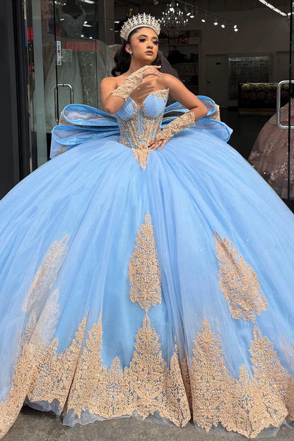 Elegant Sky Blue Sweetheart Sequins Embroidery Strapless Quinceanera Ball Gown TP5252