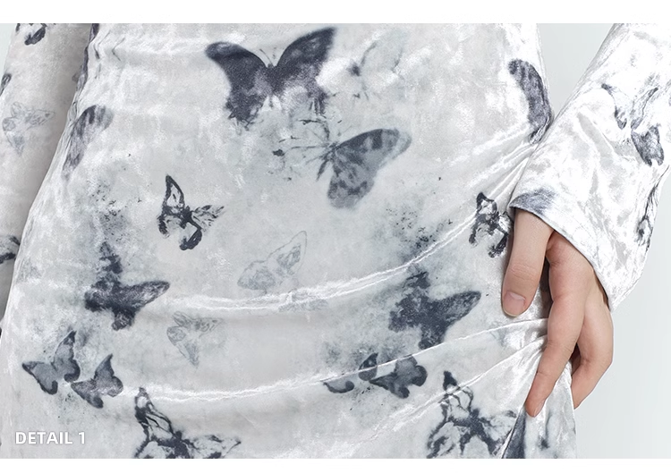 New Fashion Butterfly Pattern Design Sense White Long-sleeved Dress TP2929