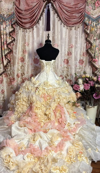 Gorgeous Strapless Ruffles Sweet 16 Quinceanera A-Line Evening Dress Ball Gown TP4283