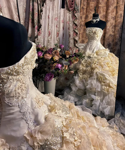 Gorgeous Strapless Ruffles Sweet 16 Quinceanera A-Line Evening Dress Ball Gown TP4283