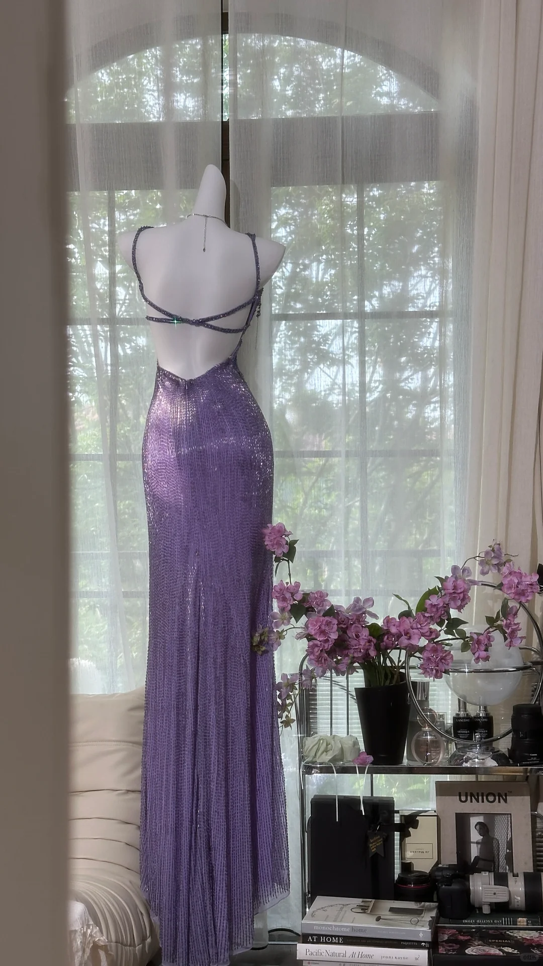 Vintage Gorgeous Purple V-neck Sparkling Romantic Luxury Spaghetti Strap Evening Dress Prom Dresses TP3957