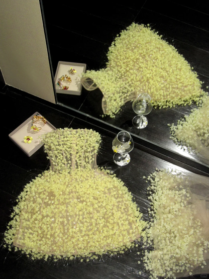 Fashion Yellow Sequined Strapless A-Line Veil Design Tulle Party Dress Homecoming Dress TP4237