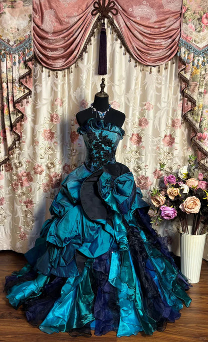 Gorgeous Strapless Satin Ruffles Sweet 16 Quinceanera A-Line Evening Dress Ball Gown TP4282