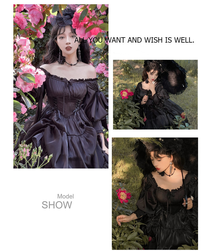 Vintage Black Mermaid Long Sleeve Ruffle Graduation Gown Evening Dress TP2040