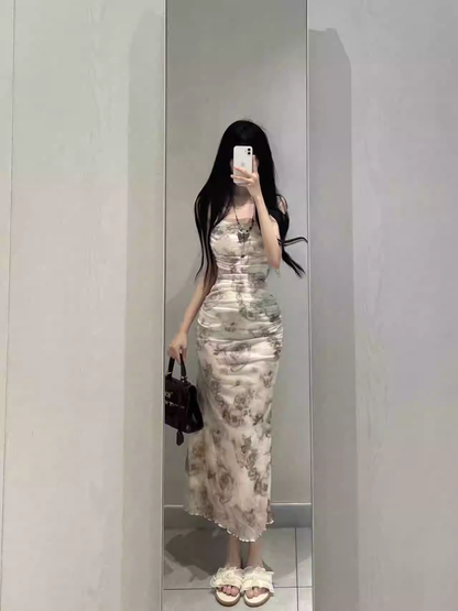 New Fashion Rose Floral Design A-line Sleeveless Spaghetti Strap Dress TP3283