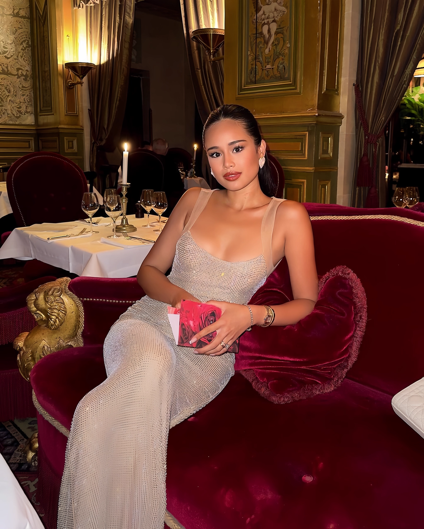 Elegant Silvery Sparkling Rhinestone Evening Gown Sheath Party Dress Long Formal Dress TP4925