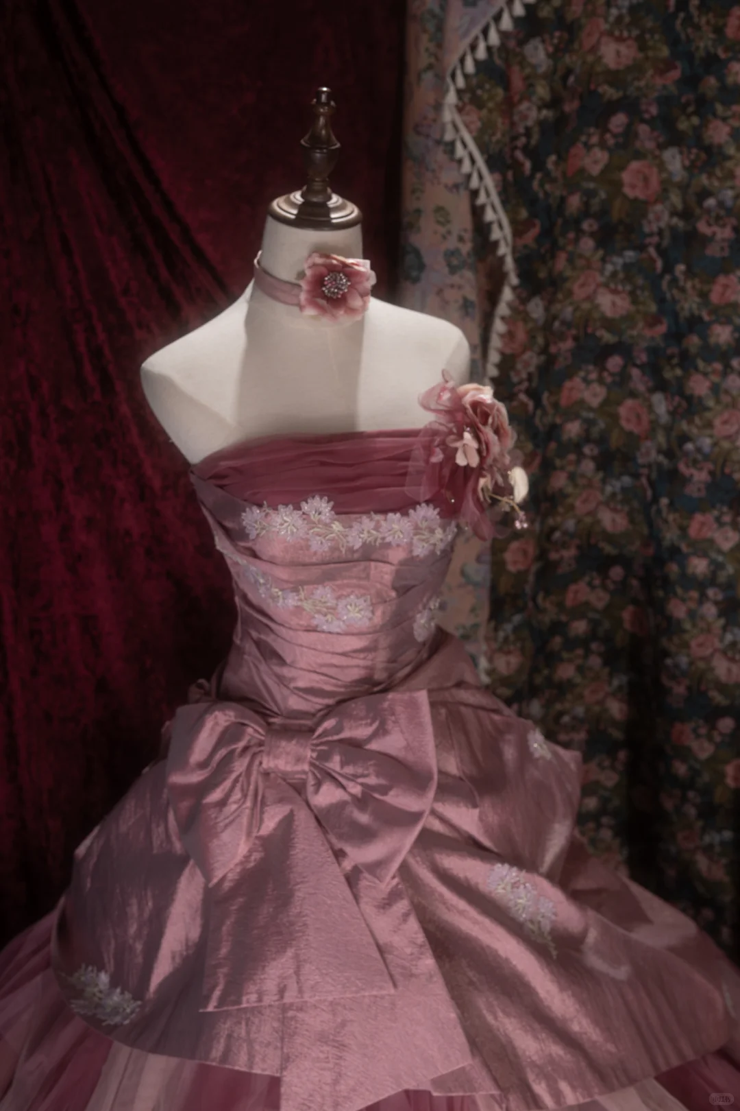Gorgeous Pink Strapless Tiered Tulle & Satin Floral Ball Gown TP5788