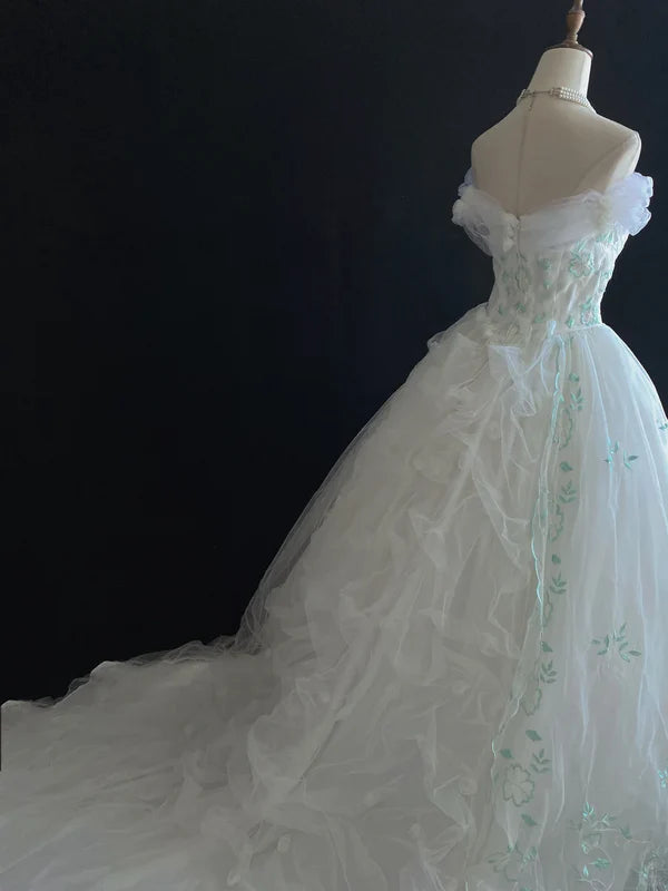 Retro Embroidery Off-the-shoulder Chiffon Tulle Sweet 16 Quinceanera A-Line Evening Dress Ball Gown TP4281