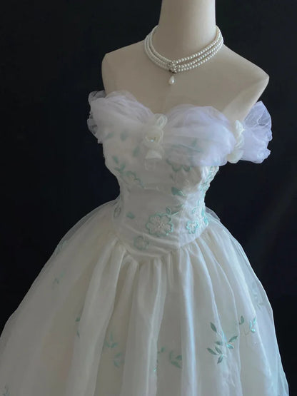 Retro Embroidery Off-the-shoulder Chiffon Tulle Sweet 16 Quinceanera A-Line Evening Dress Ball Gown TP4281