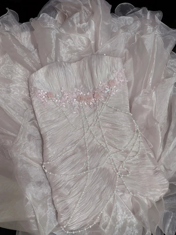 Elegant Light Pink Strapless Chiffon Sweet 16 Quinceanera Mermaid Evening Dress Ball Gown TP4280