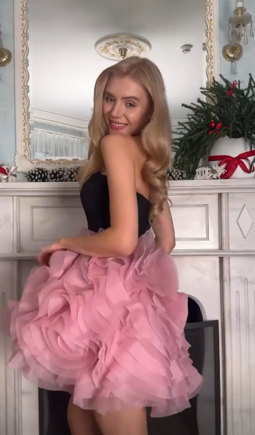 Vintage Black & Pink A-Line Strapless Tulle Homecoming Dress Party Dress Cocktail Dress TP4698