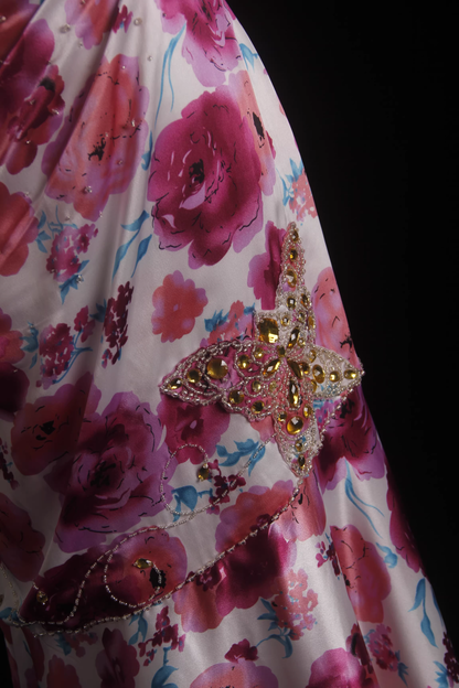 Vintage Pink Floral Beaded Sweetheart Strapless Mermaid Prom Dress TP5679