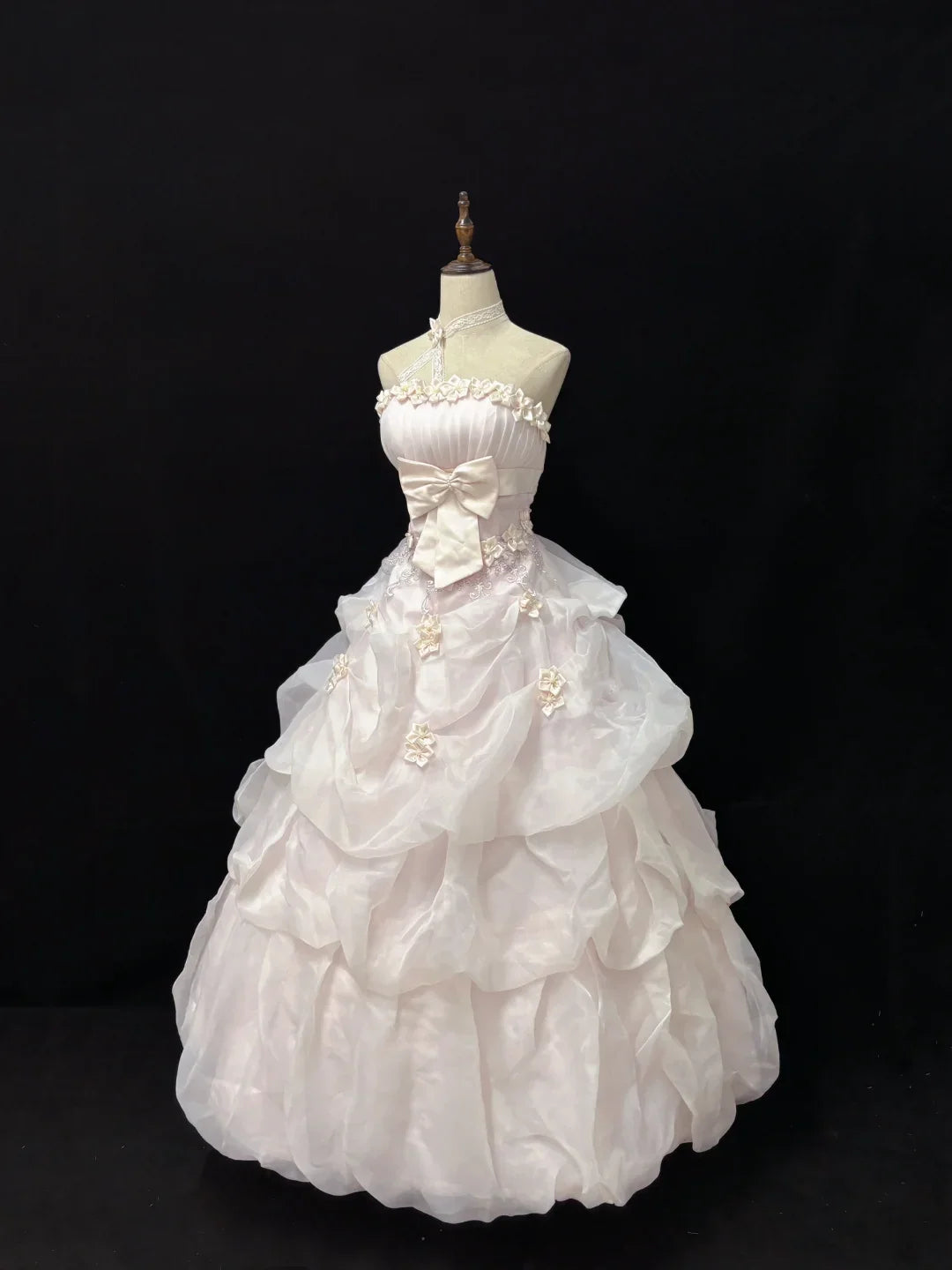 Elegant Light Pink Strapless Satin Sweet 16 Quinceanera A-Line Evening Dress Ball Gown TP4279