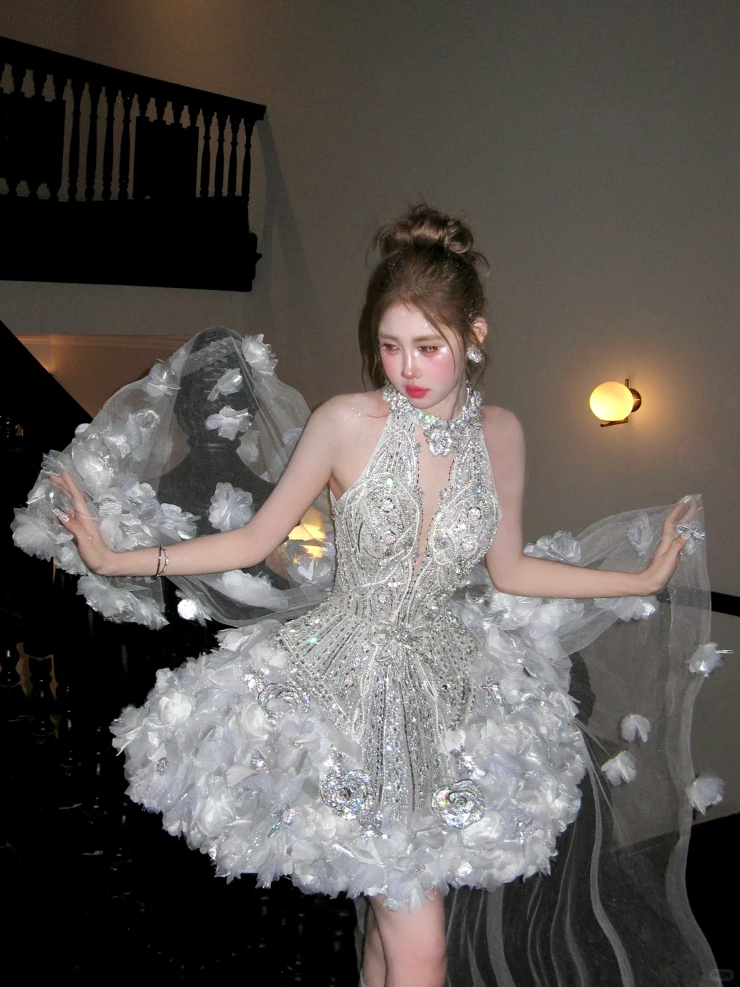 Gorgeous Glittering Silvery Beaded Sequined A-Line Halter Dress Design Party Dress Homecoming Dress TP4233