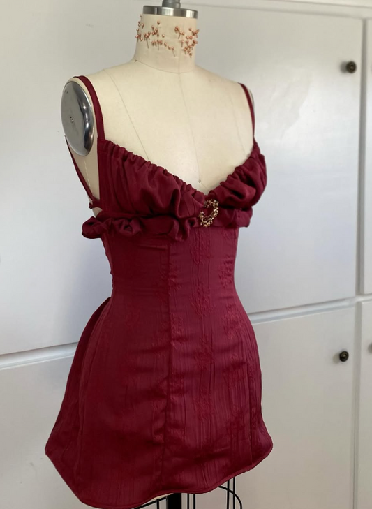 Vintage Burgundy Spaghetti Strap A-line Lace-up Short Party Dresses Homecoming Dresses, TP3777