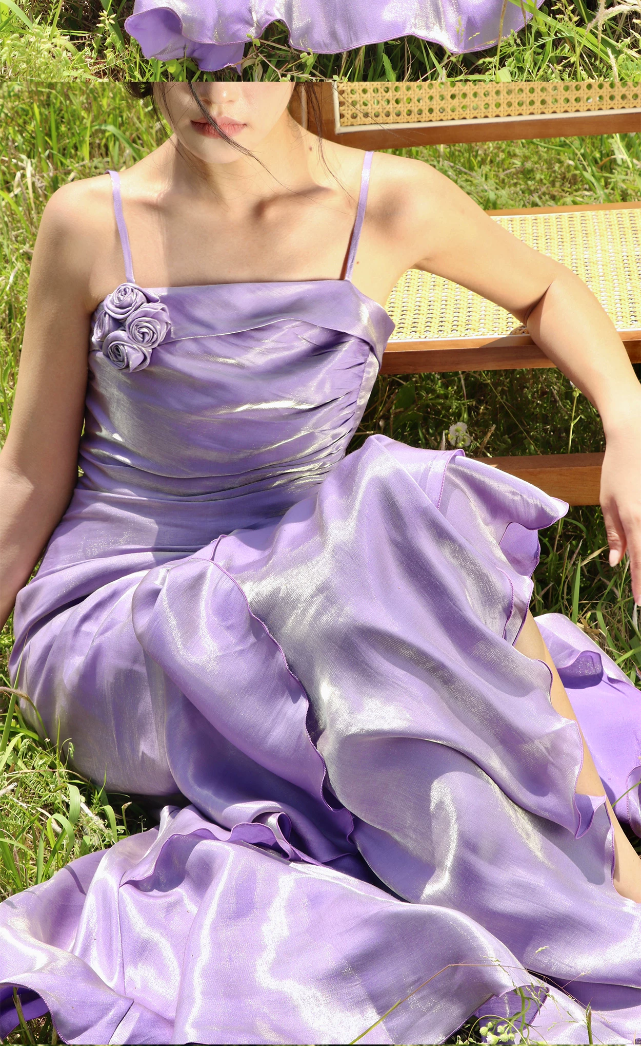 Vintage Burgundy Satin Spaghetti Strap 3D Rose Floral Asymmetrical Ruffle Slit Mermaid Formal Prom Dress TP5866
