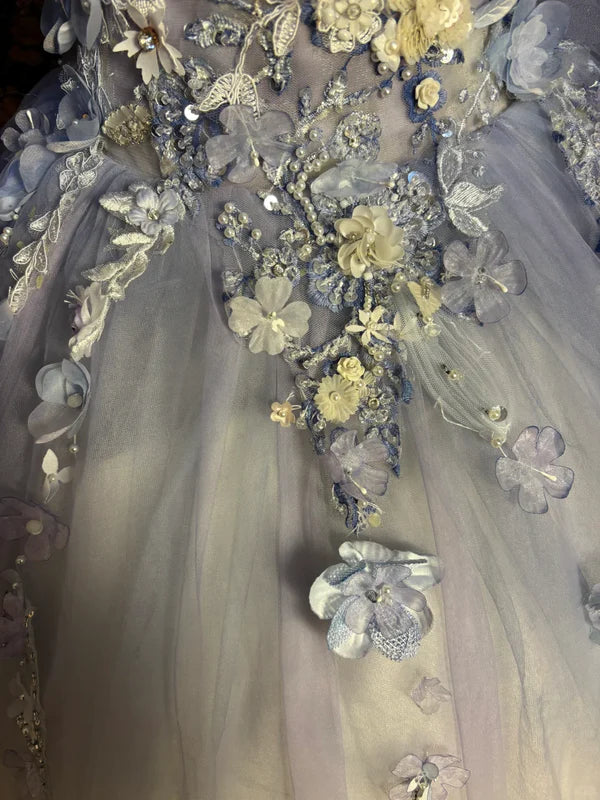 Vintage Ombre Off-the-shoulder Applique Beaded Sweet 16 Quinceanera A-Line Evening Dress Ball Gown TP4277