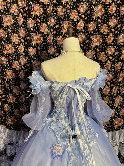 Vintage Ombre Off-the-shoulder Applique Beaded Sweet 16 Quinceanera A-Line Evening Dress Ball Gown TP4277