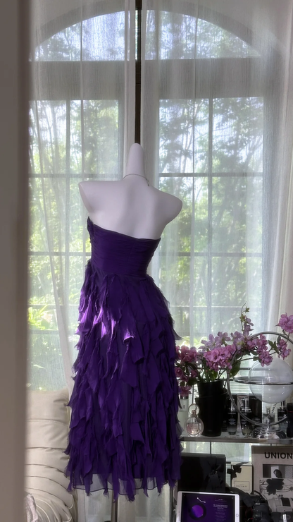 Elegant Purple Sweetheart Strapless Romantic A-Line Chiffon Tiered Evening Dress Prom Dresses TP4148