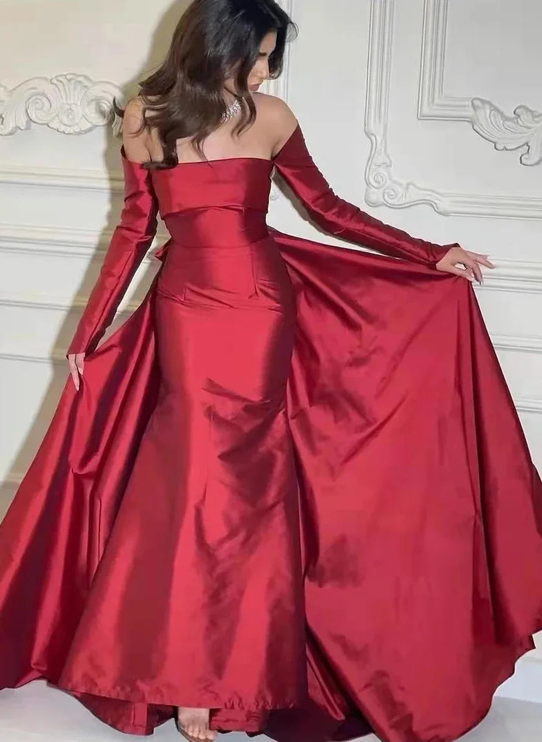 Glamorous Off-the-Shoulder Satin Evening Gown Mermaid Prom Dress TP5799