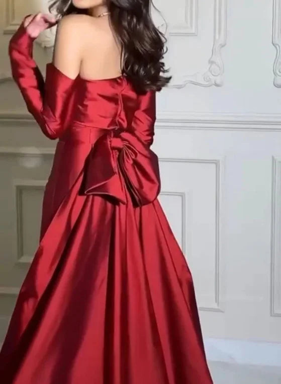 Glamorous Off-the-Shoulder Satin Evening Gown Mermaid Prom Dress TP5799