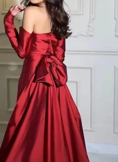 Glamorous Off-the-Shoulder Satin Evening Gown Mermaid Prom Dress TP5799