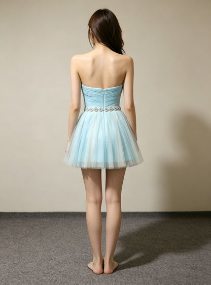 Vintage Light Blue Strapless Sweetheart Tulle A-Line Homecoming Dress TP5884