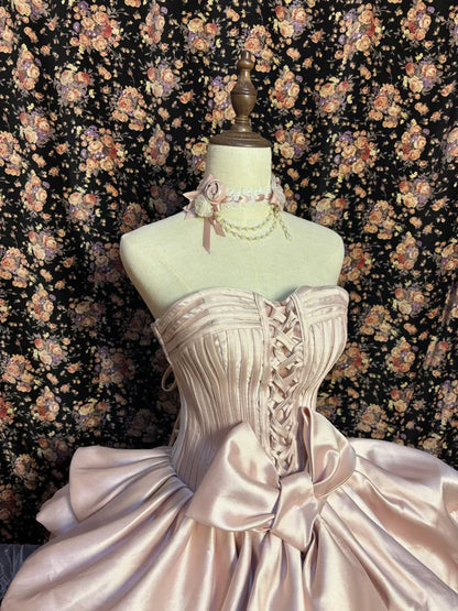 Vintage Light Pink Sweetheart Satin Sweet 16 Quinceanera A-Line Princess Evening Dress Ball Gown TP4276