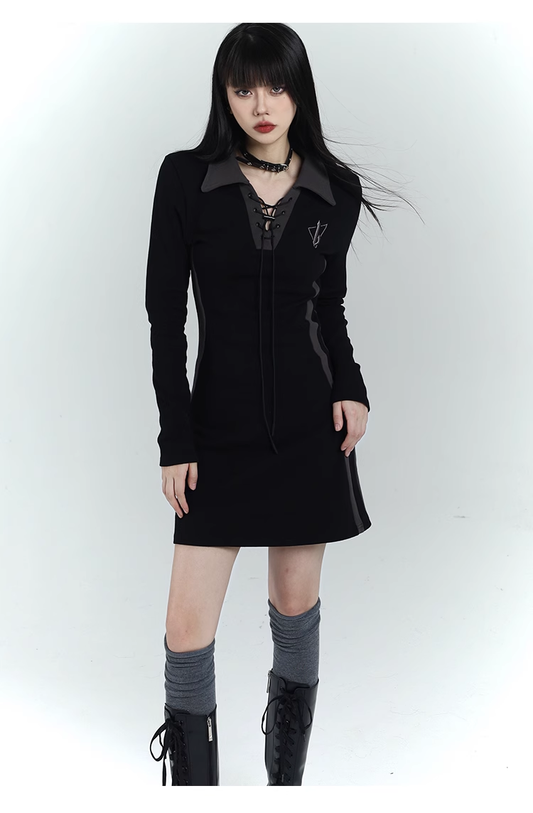 New Fashion Design Sense Short Black Long-sleeved Dress TP2935
