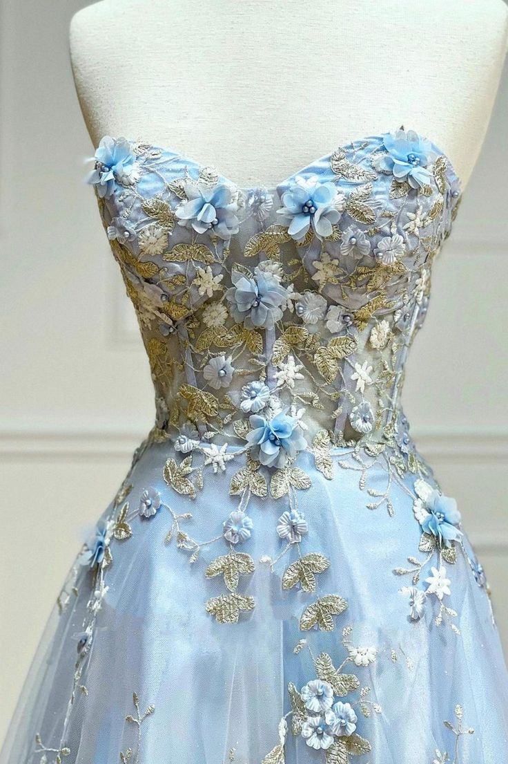 Vintage Light Blue Sweetheart Applique Strapless Design A-Line Evening Dress Prom Dress TP4128