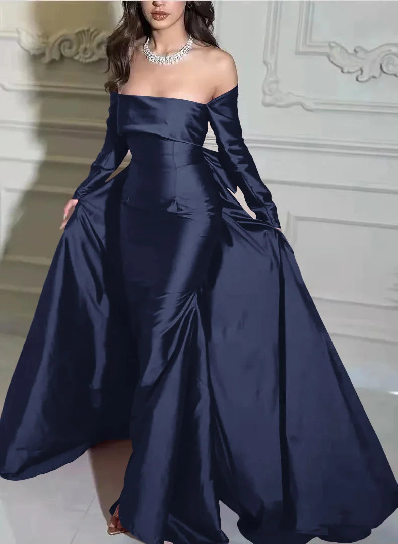 Glamorous Off-the-Shoulder Satin Evening Gown Mermaid Prom Dress TP5799